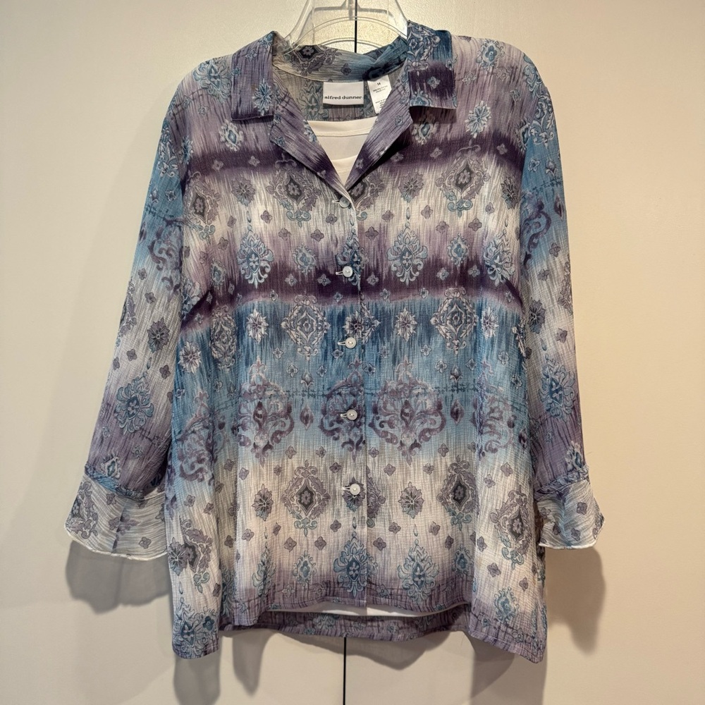 5/25 Women’s Size 14 Two Piece Blouse Set in Purple/Blue by Alfred Dunner